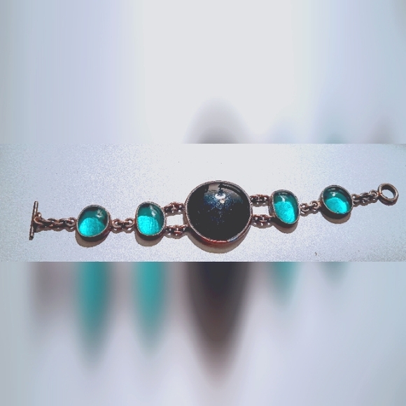 Vintage Native Black & Green BIG  STONE ROUND SHAPE DESIGN 7 INCH BRACELET. - Picture 7 of 8